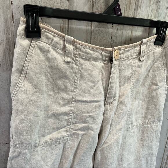 Eddie Bauer 100% Linen Tan Oatmeal Cropped Flowy Pants - Picture 2 of 7